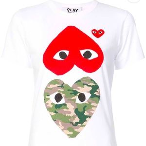 CDG Play Camo Double Heart T shirt